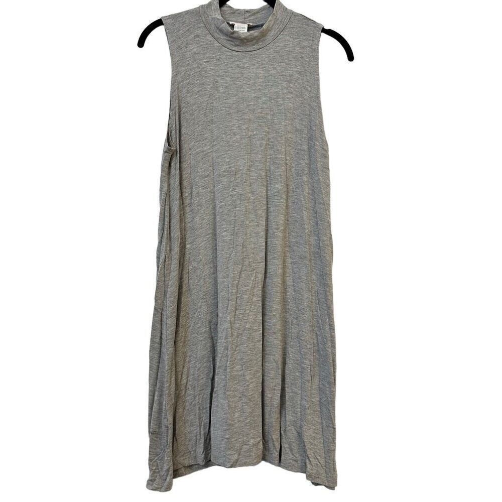 Honeylee Heather Mock Neck Jersey Knit Rayon Blend Tank Dress Gray Large